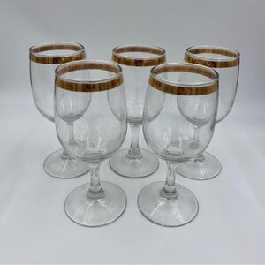 Vintage Mid-Century Gold Rimmed Wine Glass Set